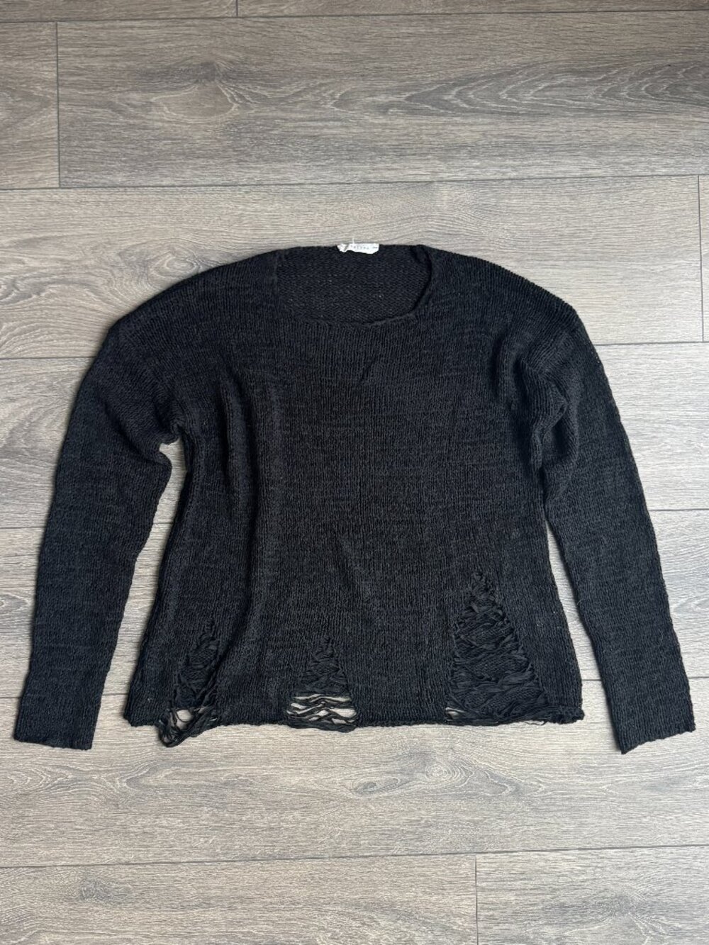 Chelsea Black Distressed Knit Sweater Size Small